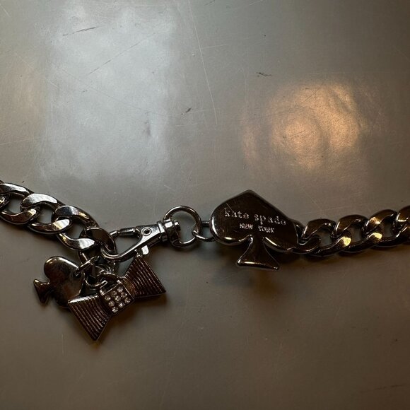 Kate Spade Belt Women New York Silver Tone Chain Statement Spade Bow Charms - Picture 4 of 16